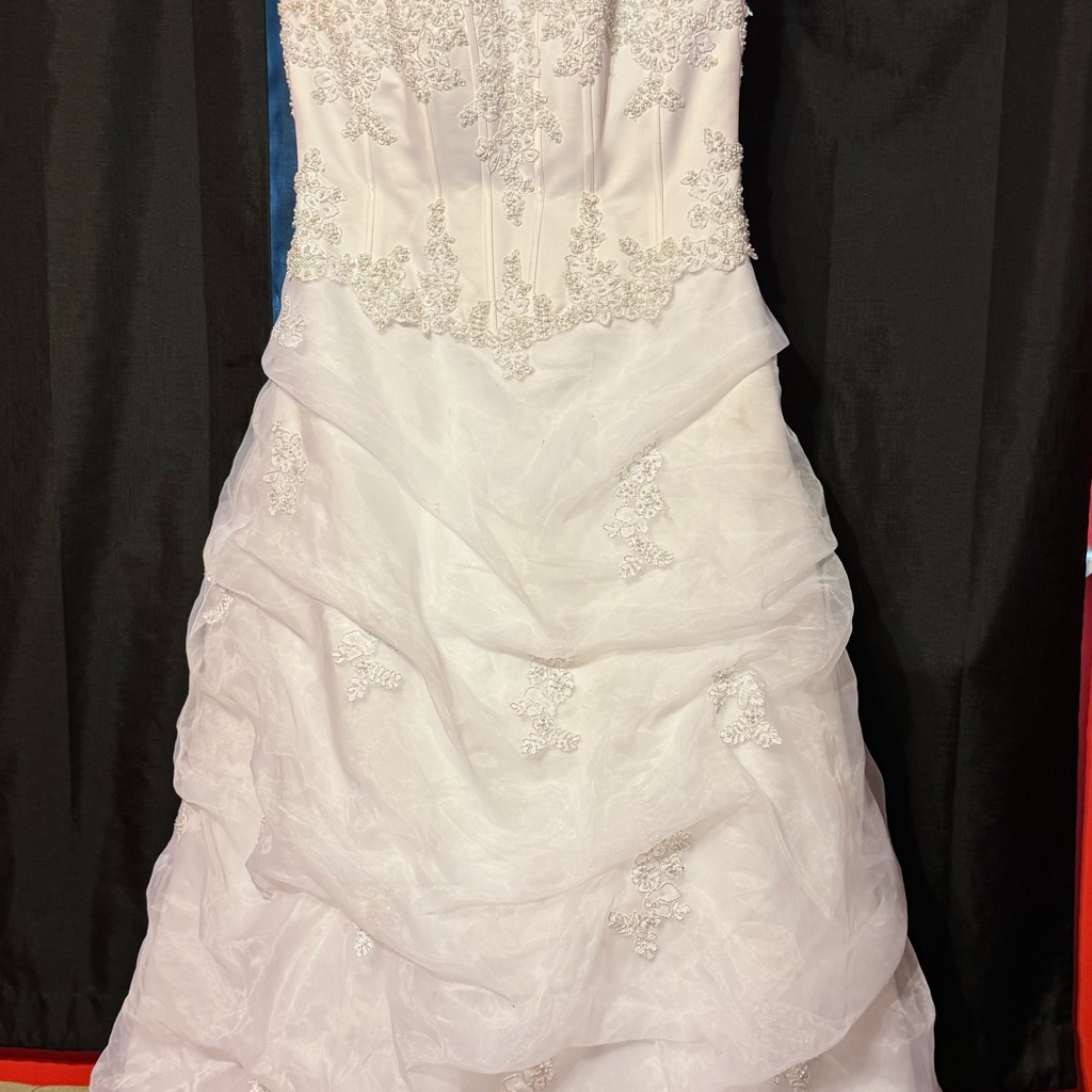 Elegant White Strapless Gown With Embellishments